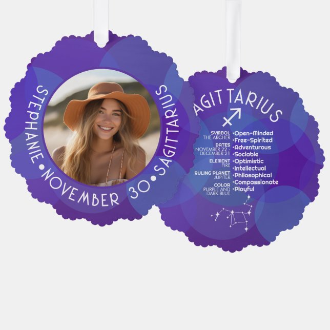 Sagittarius Zodiac Astrology Sign Photo Birthdate Ornament Card (Front/Back)