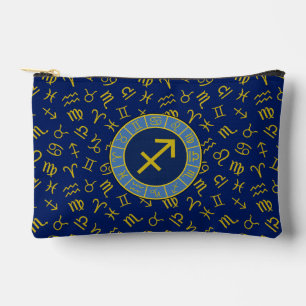 Sagittarius Zodiac+Astrology Symbols Ptn Gld+Blues Accessory Pouch