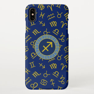 Sagittarius Zodiac+Astrology Symbols Ptn Gld+Blues iPhone XS Max Case