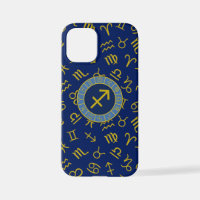 Sagittarius Zodiac+Astrology Symbols Ptn Gld+Blues