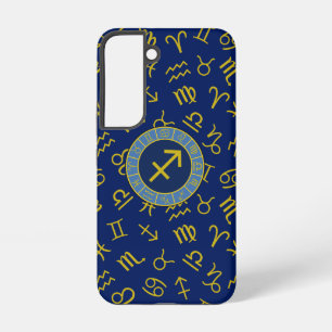 Sagittarius Zodiac+Astrology Symbols Ptn Gld+Blues Samsung Galaxy Case