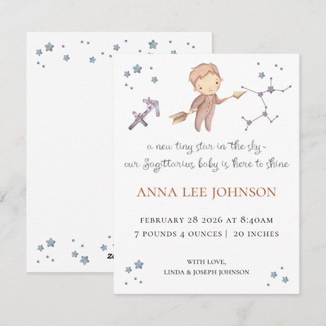 Sagittarius Zodiac Birth Announcement (Front/Back)