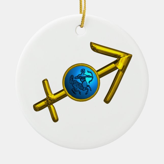 SAGITTARIUS ZODIAC BIRTHDAY JEWEL Blue Turquoise Ceramic Ornament (Front)