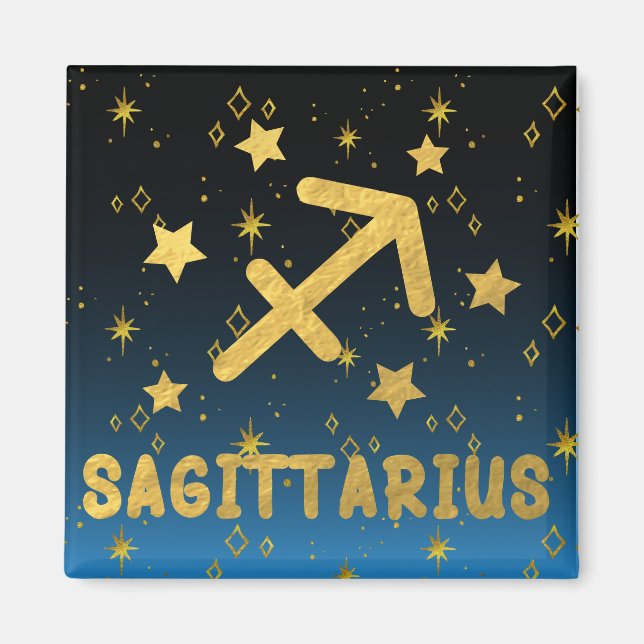 Sagittarius Zodiac Blue and Gold Magnet (Front)