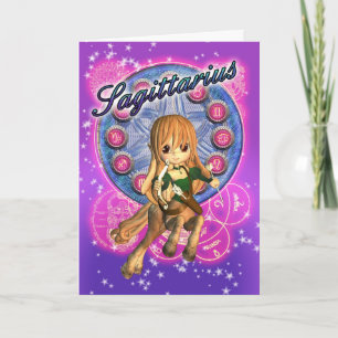 Sagittarius Zodiac Card With Cute Female Centaur
