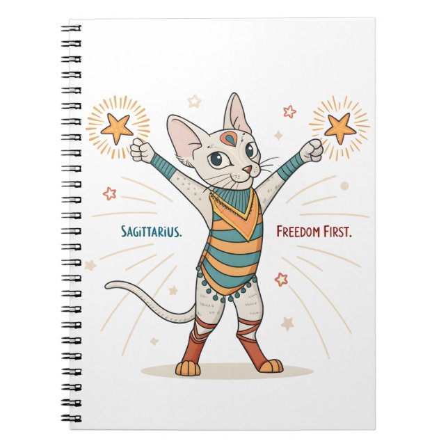 Sagittarius Zodiac Cat Freedom First Art Notebook (Front)