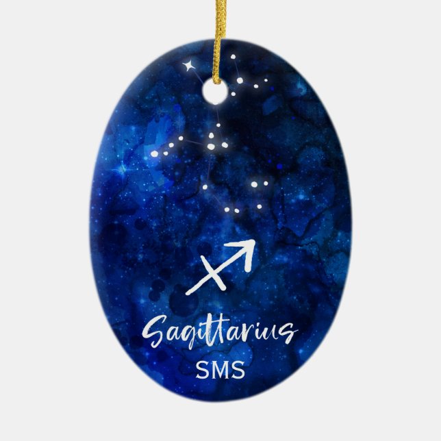 Sagittarius Zodiac Constellation Galaxy Monogram Ceramic Ornament (Front)