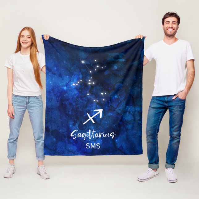 Sagittarius Zodiac Constellation Galaxy Monogram Fleece Blanket (In Situ)