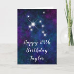 Sagittarius Zodiac Constellation Happy Birthday Card<br><div class="desc">This cosmic and celestial birthday card can be personalized with a name or title such as mom, daughter, granddaughter, niece, friend etc. The design features the Sagittarius zodiac constellation on a dark blue and purple watercolor galaxy background with scattered stars. The text combines handwritten script and modern serif fonts for...</div>