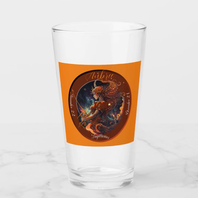 Sagittarius Zodiac Customizable Dated Beer Glass (Front)