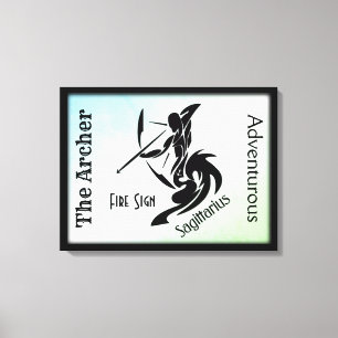 Sagittarius Zodiac Framed Green Canvas Print