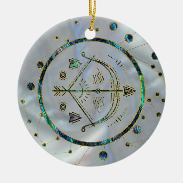 Sagittarius Zodiac Gold Abalone on Constellation Ceramic Ornament (Front)