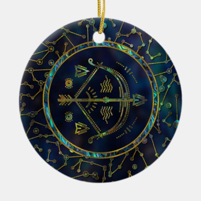 Sagittarius Zodiac Gold Abalone on Constellation Ceramic Ornament (Front)