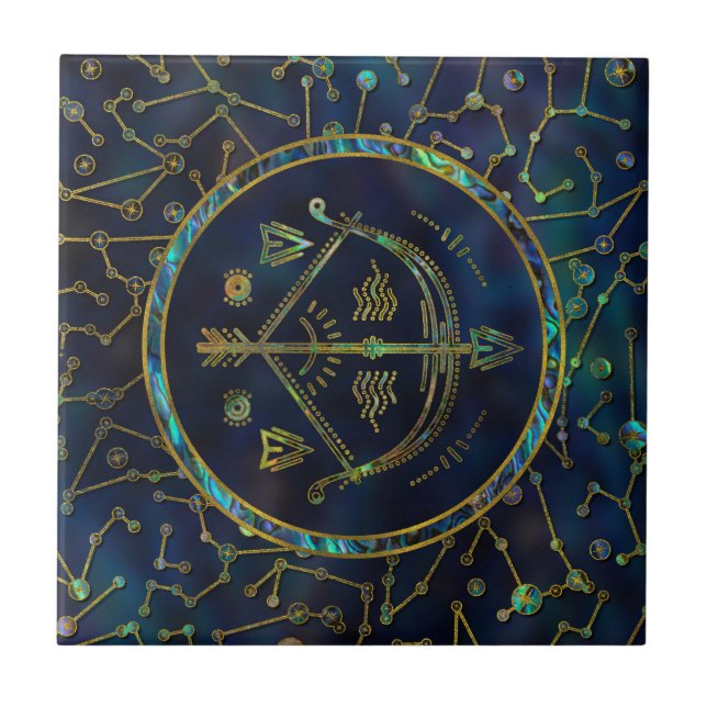 Sagittarius Zodiac Gold Abalone on Constellation Tile (Front)