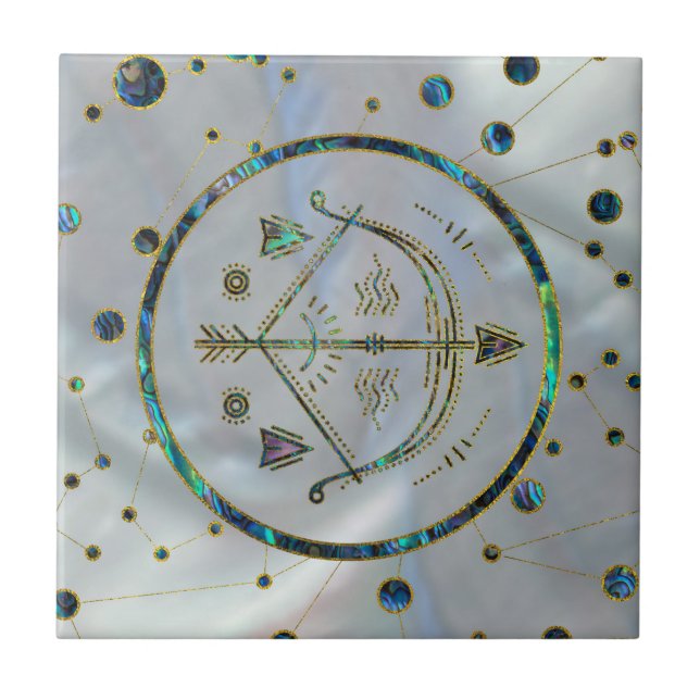 Sagittarius Zodiac Gold Abalone on Constellation Tile (Front)