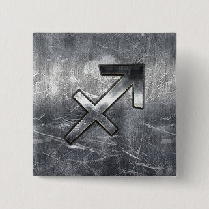 Sagittarius Zodiac Grunge Distressed Steel Style 2 Inch Square Button