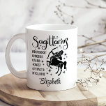 Sagittarius Zodiac Horoscope Custom Name  Coffee Mug<br><div class="desc">Embrace the adventurous and optimistic spirit of Sagittarius with the Sagittarius Zodiac Horoscope Custom Name Coffee Mug. Featuring a clean white background, this mug is adorned with striking black Sagittarius zodiac graphics, including the iconic archer symbol, along with key traits that capture the free-spirited, philosophical, and joyful nature of this...</div>