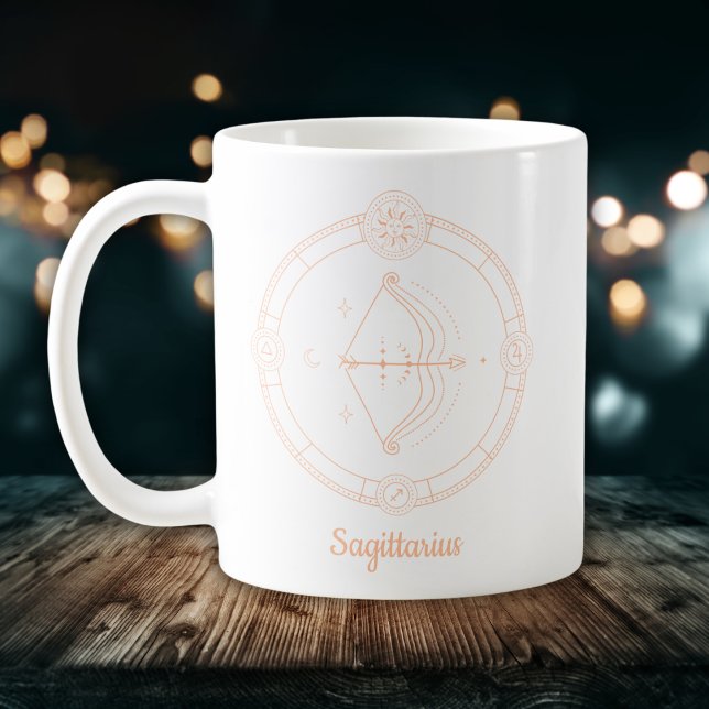 Sagittarius Zodiac Line Art White Peach Coffee Mug (Creator Uploaded)