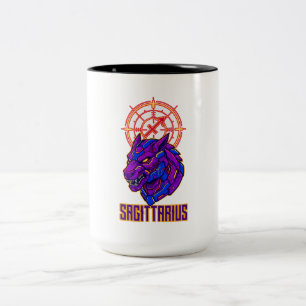 Sagittarius Zodiac Neon Cyber Jackal Astrological Two-Tone Coffee Mug