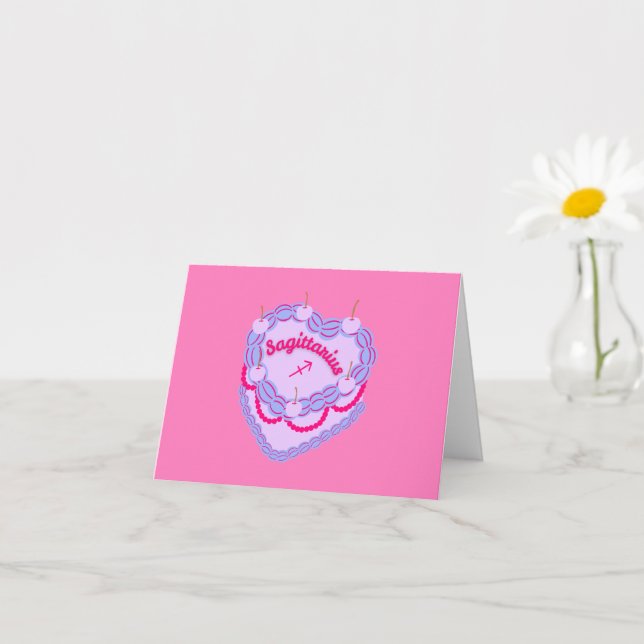 Sagittarius Zodiac Pastel Heart Birthday Cake Card (Small Plant)