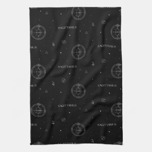 Sagittarius Zodiac Pattern in Black and White Kitchen Towel
