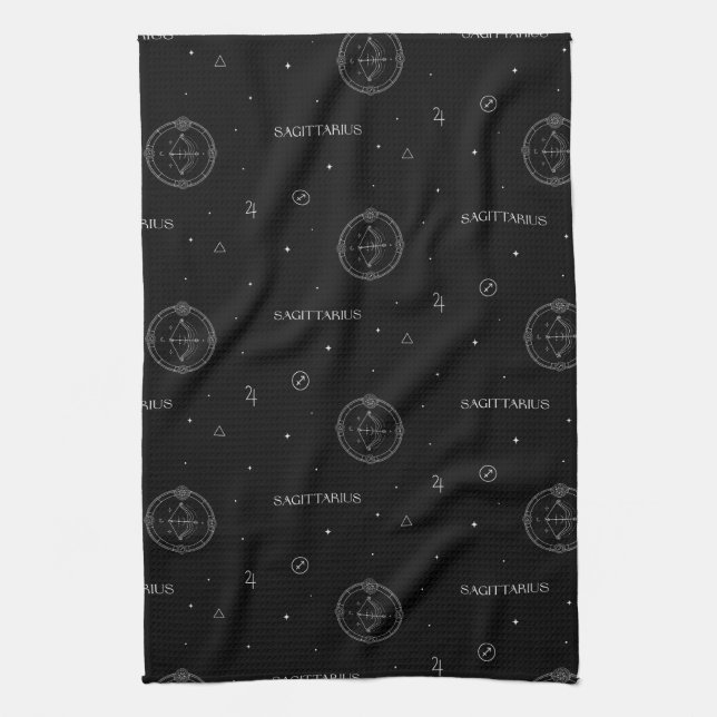 Sagittarius Zodiac Pattern in Black and White Kitchen Towel (Vertical)
