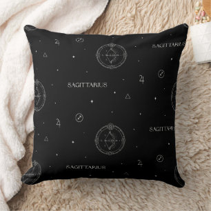 Sagittarius Zodiac Pattern in Black and White Throw Pillow