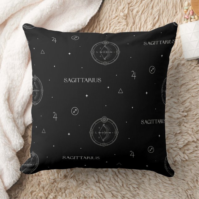 Sagittarius Zodiac Pattern in Black and White Throw Pillow (Blanket)