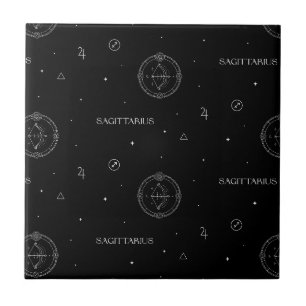 Sagittarius Zodiac Pattern in Black and White Tile