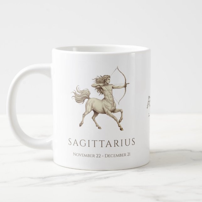 Sagittarius Zodiac Personalized Name & Birth Date Large Coffee Mug (Left)