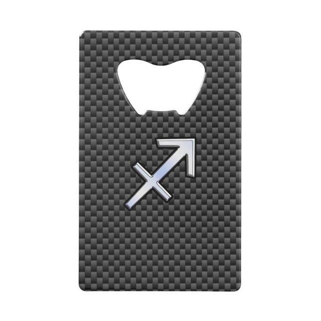 Sagittarius Zodiac Sign Black Carbon Fibre Style Credit Card Bottle Opener (Front)