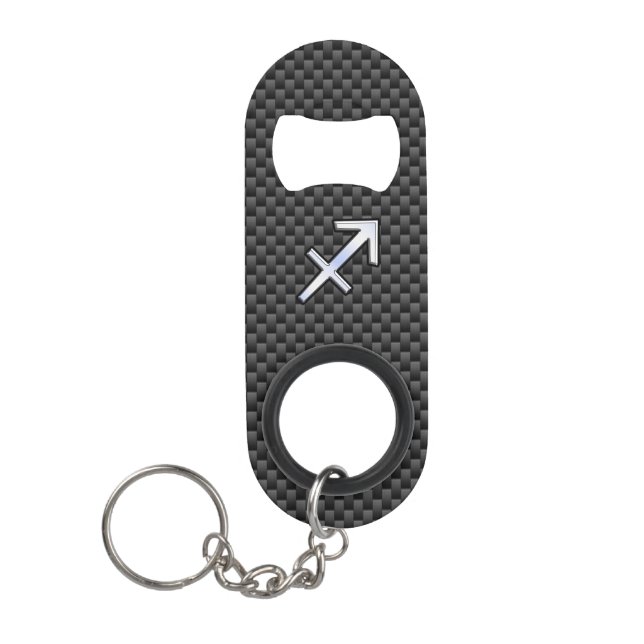 Sagittarius Zodiac Sign Black Carbon Fibre Style Keychain Bottle Opener (Front)
