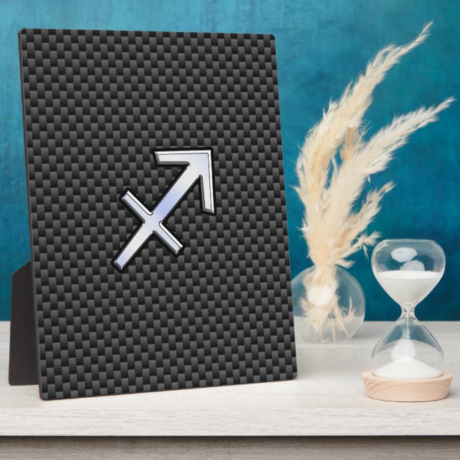 Sagittarius Zodiac Sign Black Carbon Fibre Style Plaque (Side)