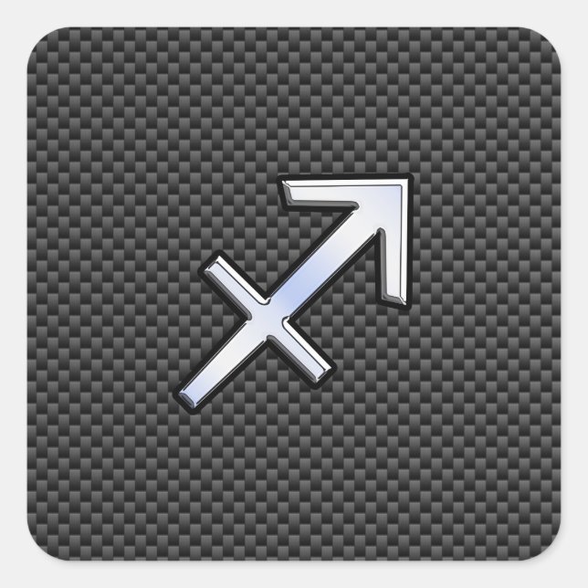 Sagittarius Zodiac Sign Black Carbon Fibre Style Square Sticker (Front)