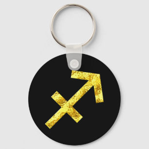 Sagittarius Zodiac Sign Black Gold Symbol Keychain