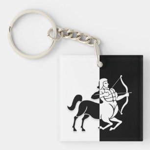 Sagittarius Zodiac Sign, Black & White Keychain
