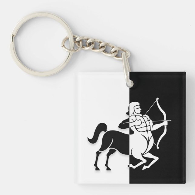 Sagittarius Zodiac Sign, Black & White Keychain (Front)