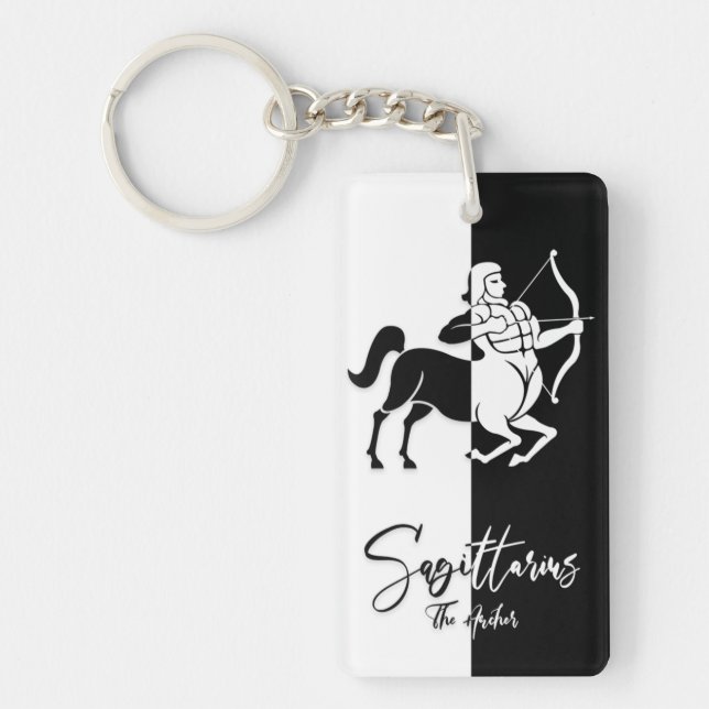 Sagittarius Zodiac Sign, Black & White Keychain (Front)