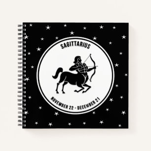 Sagittarius Zodiac Sign, Black & White Notebook