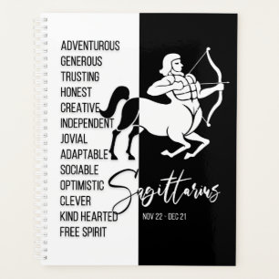 Sagittarius Zodiac Sign, Black & White Planner