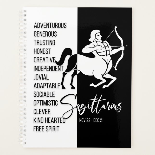 Sagittarius Zodiac Sign, Black & White Planner (Front)