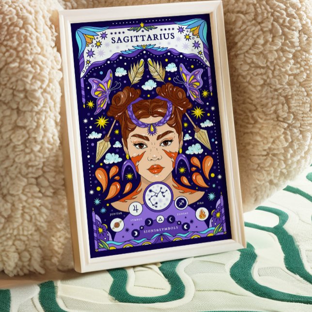 Sagittarius Zodiac Sign Blue Poster - Adventurous  (Creator Uploaded)