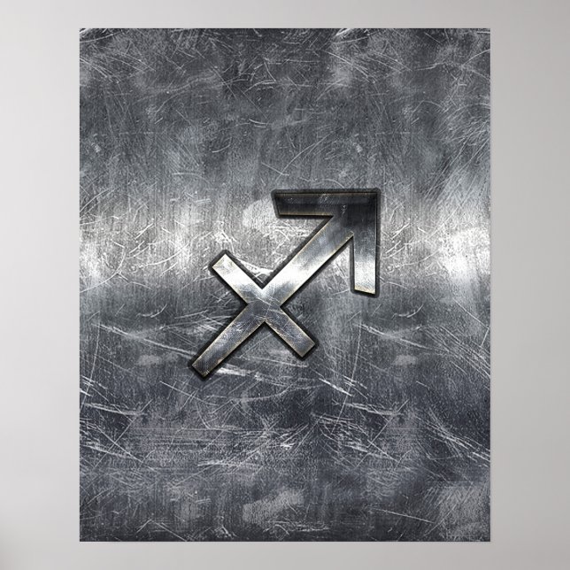 Sagittarius Zodiac Sign Distressed Steel (Front)