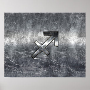 Sagittarius Zodiac Sign Distressed Steel
