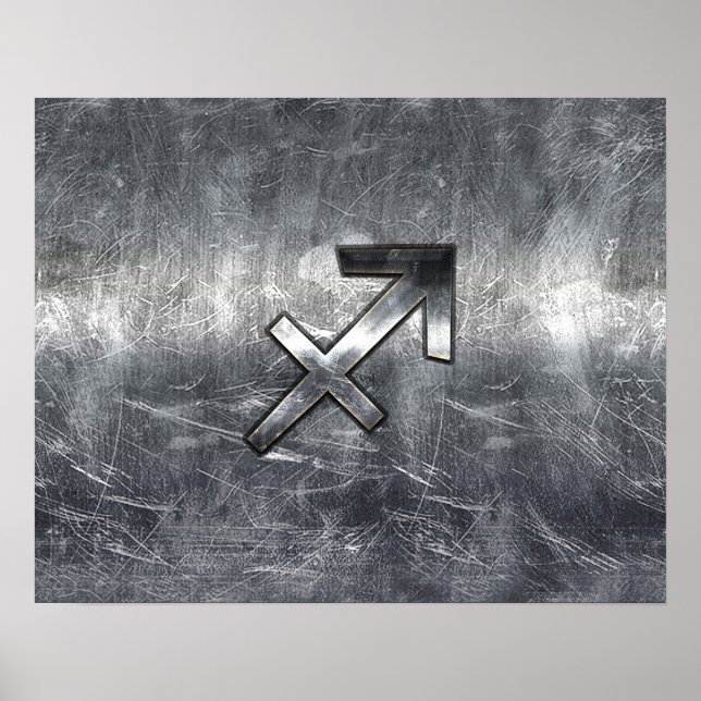 Sagittarius Zodiac Sign Distressed Steel (Front)