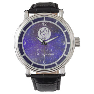 Sagittarius Zodiac Sign Elegant Custom Name Blue Watch