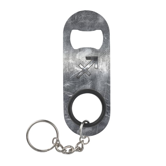 Sagittarius Zodiac Sign in Silver Steel look Mini Bottle Opener (Front)
