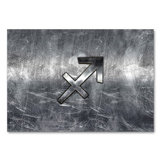 Sagittarius Zodiac Sign in Silver Steel look Table Number (Front)