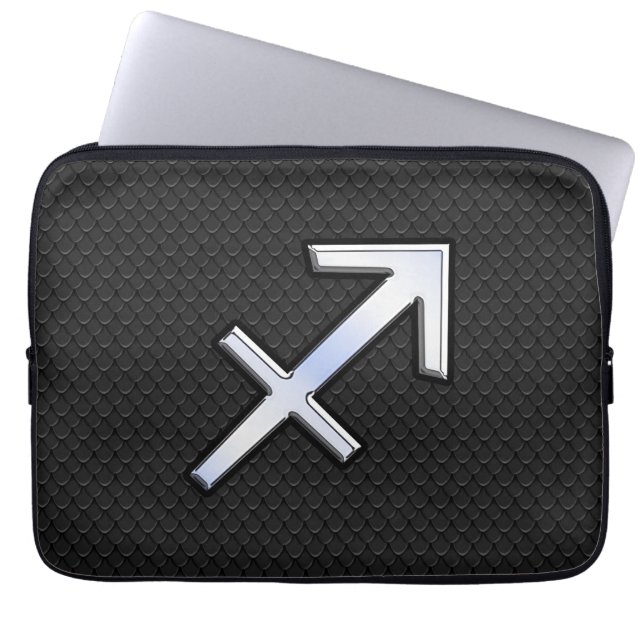Sagittarius Zodiac Sign on black snake skin Laptop Sleeve (Front)