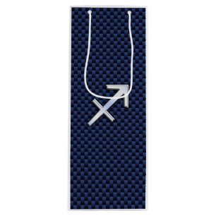Sagittarius Zodiac Sign on Blue Carbon Fibre Print Wine Gift Bag